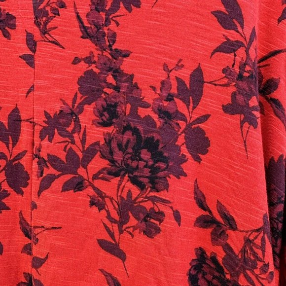 Lane Bryant Red Floral Fitted Mock Neck Keyhole Ruched Stretch Blouse Size 22/24 - Picture 7 of 11